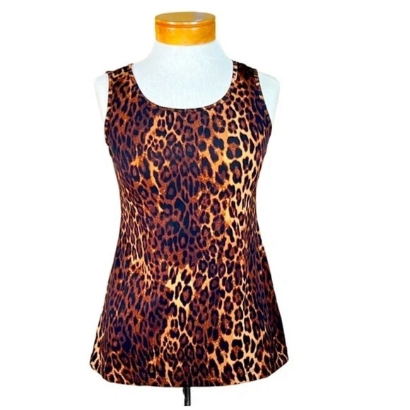 IMAN Women Tank Top Medium Brown Leopard Animal Print Stretch MobWife - Picture 3 of 10